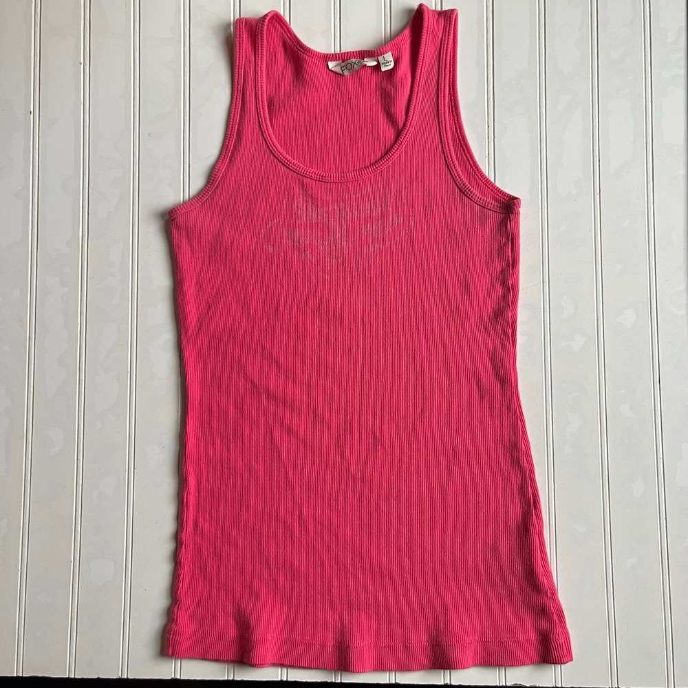 Y2k Fox Racing Womens Ribbed Tank Top Hot Pink Logo Scoop Neck Size Large